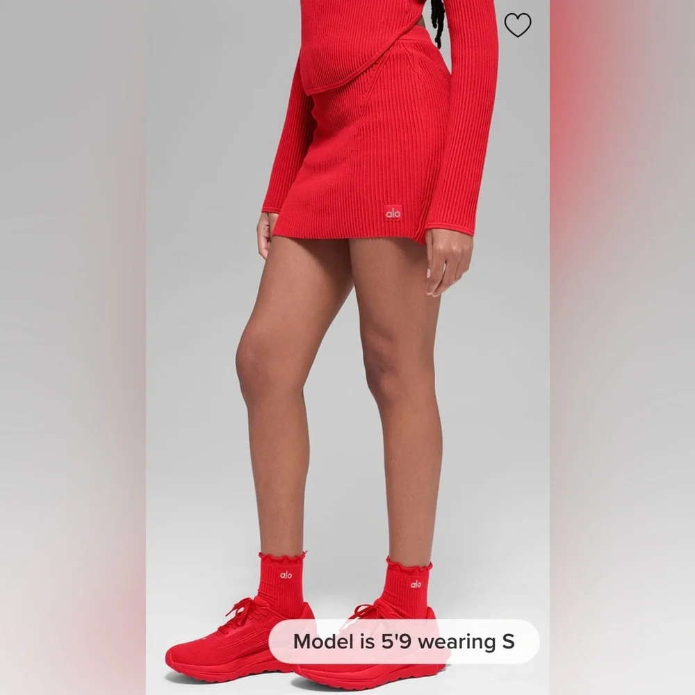 ALO Yoga NWT Denim Knit High Waist Skirt Bright Red Size XS